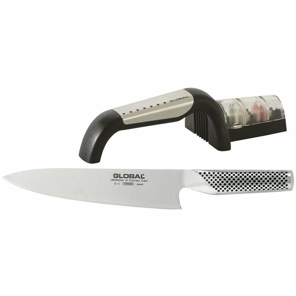 Global Cooks Knife And Sharpener Set - 20cm