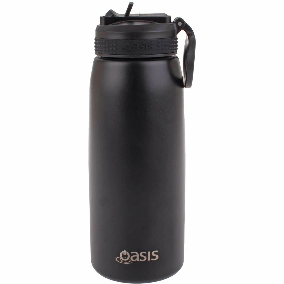 Oasis Insulated Sports Bottle Sipper Straw 780ml Black
