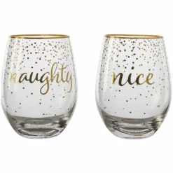 Maxwell And Williams Celebrations Stemless Glass 500ml Set Of 2 Naughty Nice Gift Boxed