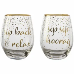Maxwell And Williams Celebrations Stemless Glass 500ml Set Of 2 Relax Hooray Gift Boxed
