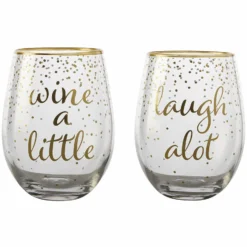 Maxwell And Williams Celebrations Stemless Glass 500ml Set Of 2 Wine Laugh Gift Boxed