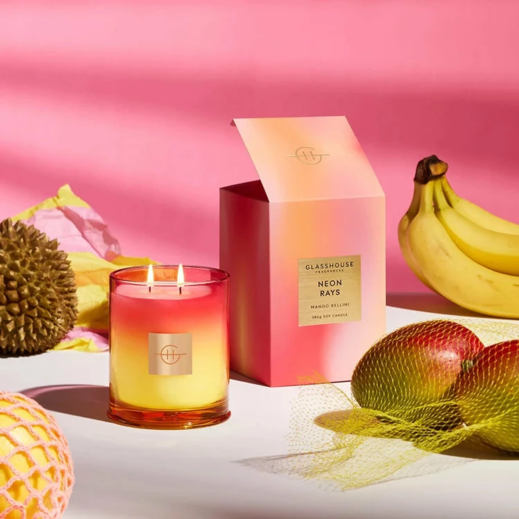 Glasshouse Fragrances Neon Rays 380g Soy Candle - Mango Bellini - Image 2