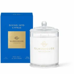 Glasshouse Fragrances Diving Into Cyprus - Sea Salt And Saffron 380g Triple Scetned Candle