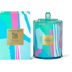 Glasshouse Fragrances Pool Party 380g Soy Candle - Pink Orchid & Rhubarb
