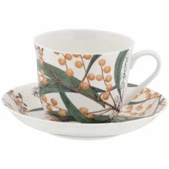Maxwell And Williams Royal Botanic Gardens Australian Botanics Breakfast Cup & Saucer 450ML Wattle Gift Boxed