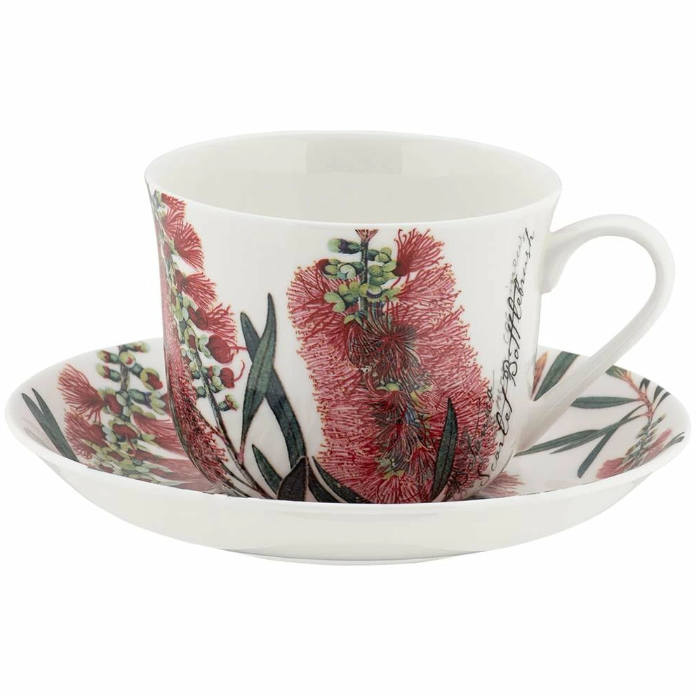 Maxwell And Williams Royal Botanic Gardens Australian Botanics Breakfast Cup & Saucer 450ML Bottlebrush Gift Boxed